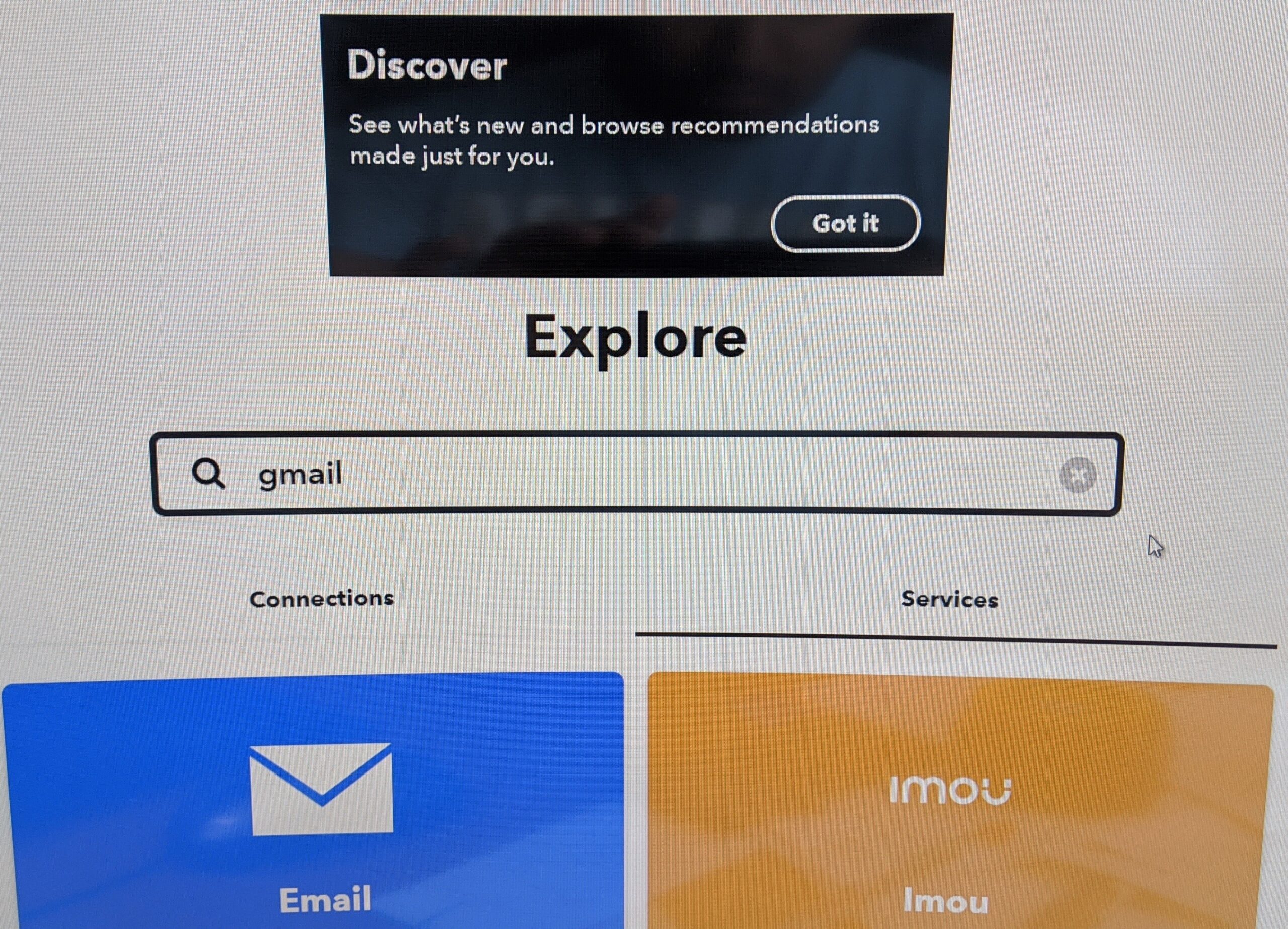 Screenshot of IFTTT site - searching for Gmail service on IFTTT