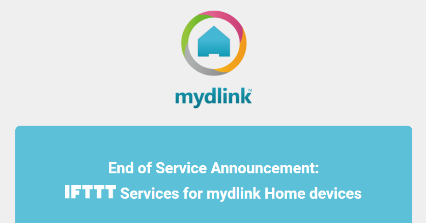 Screenshot of mydlink Home Devices services with IFTTT