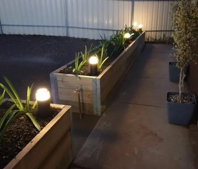 Raised Garden Bed Project with Smart Lighting at Night Time