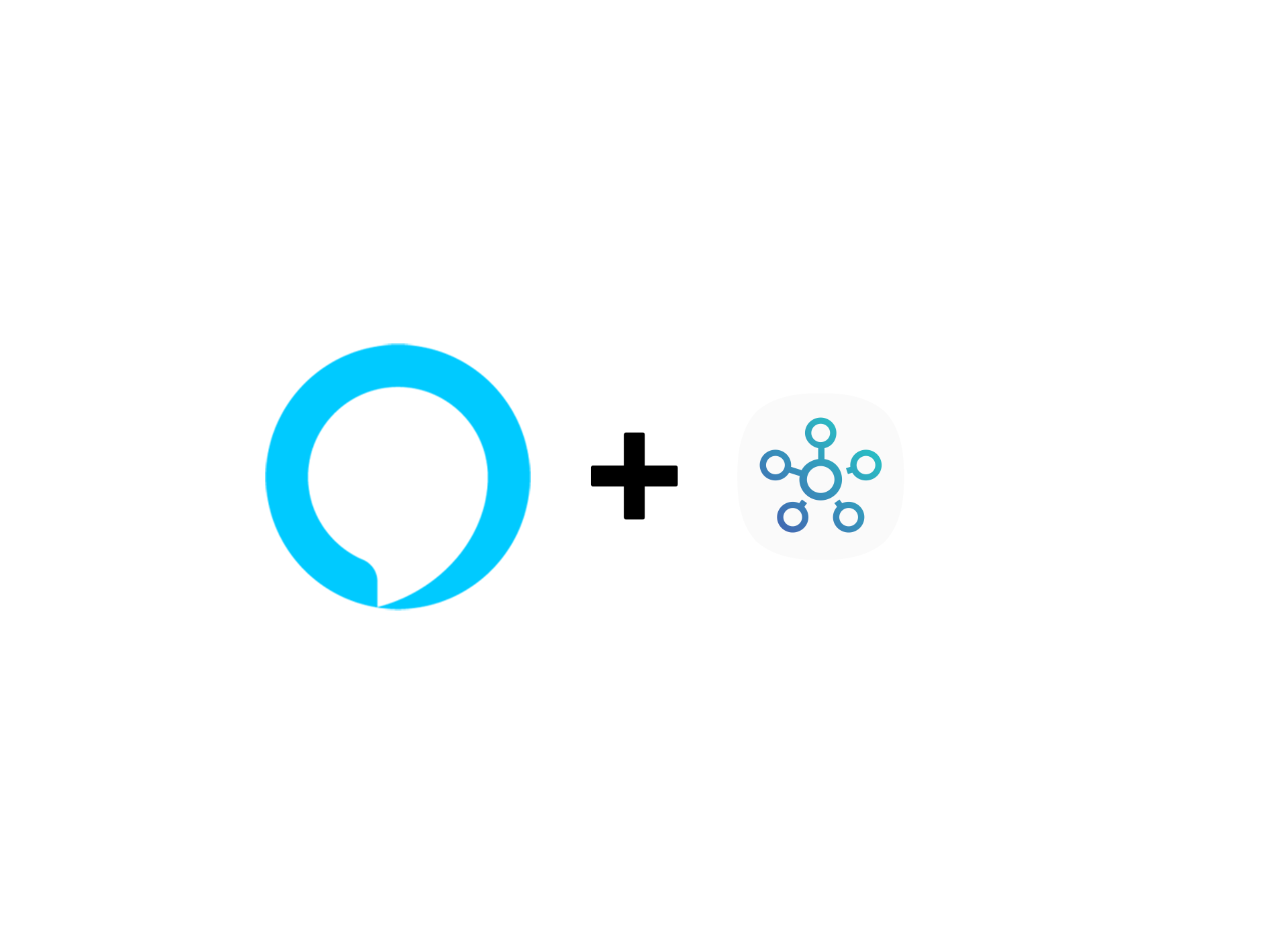 Alexa Logo, Plus symbol, and SmartThings Logo on White Background