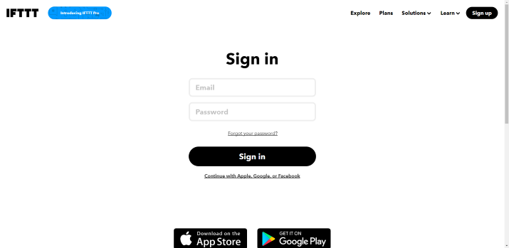 IFTTT sign-in page