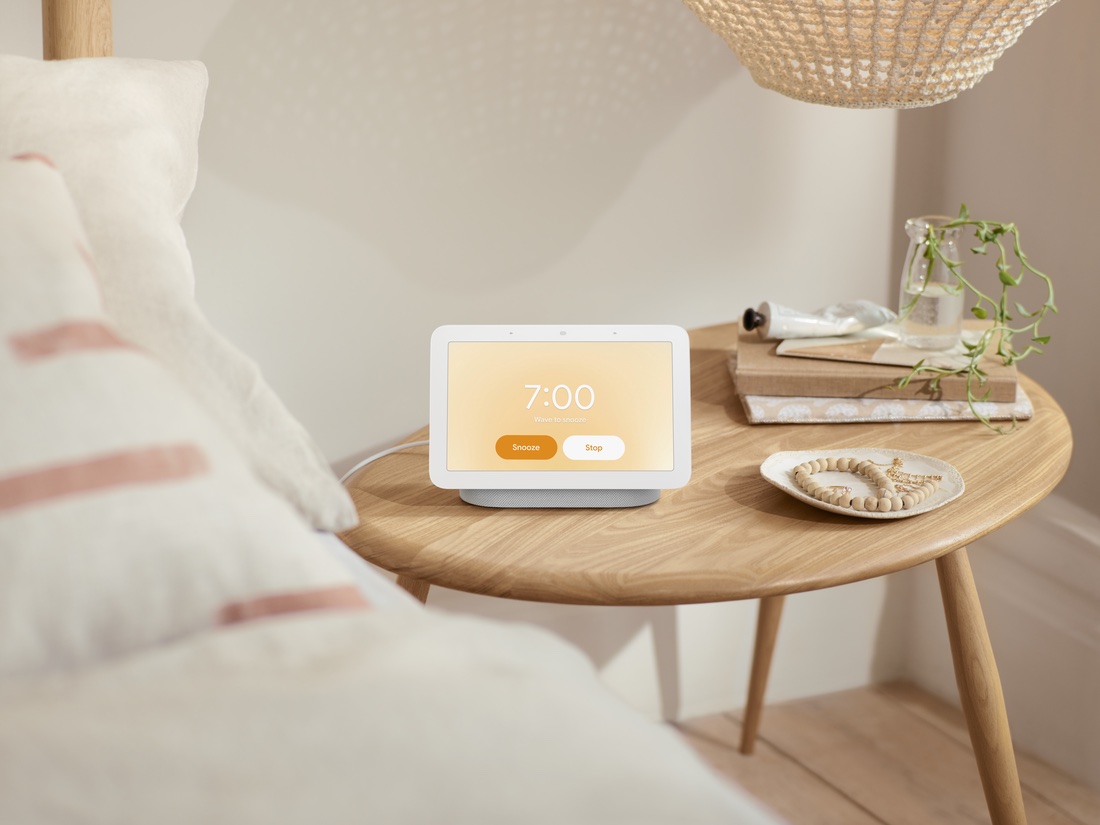 The Nest Hub 2nd Generation on the Nightstand activating the Sunrise Alarm