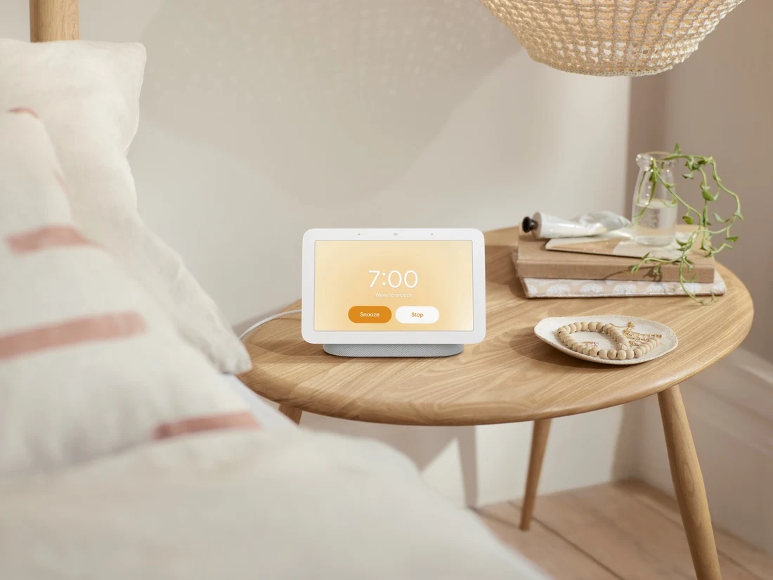 The Nest Hub 2nd Generation on the Nightstand activating the Sunrise Alarm