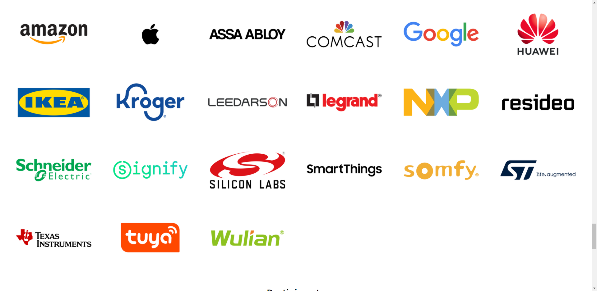 Screenshot of Project CHIP Company members including IKEA, Silicon Labs, Google, Texas Instruments