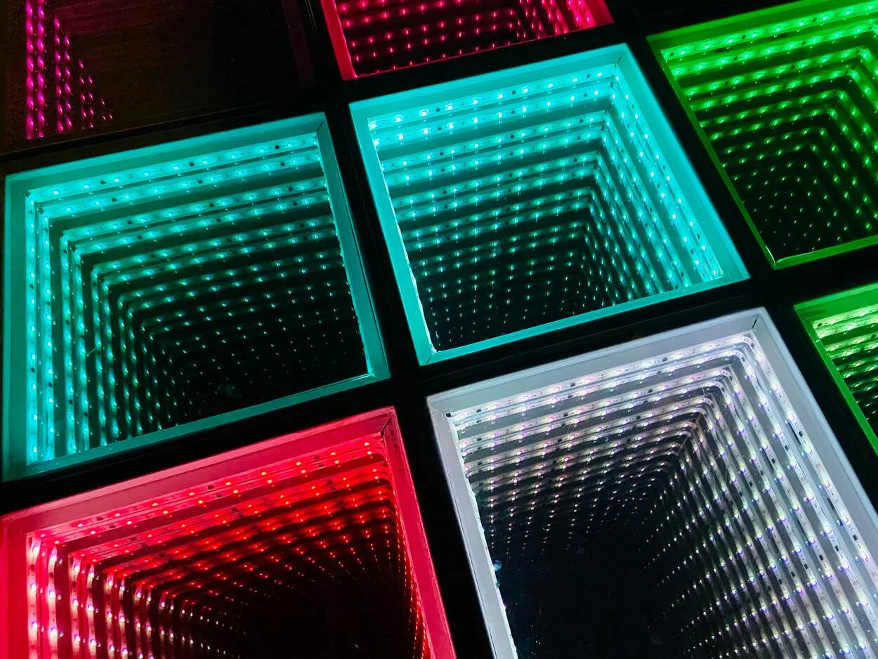 multi colored LED strips in a square pattern