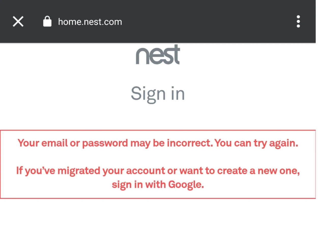 Nest sign in 
