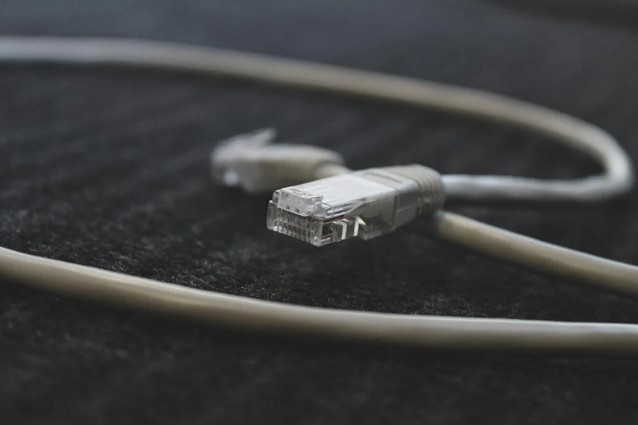 Grey ethernet cable that connects the router to your laptop or computer.