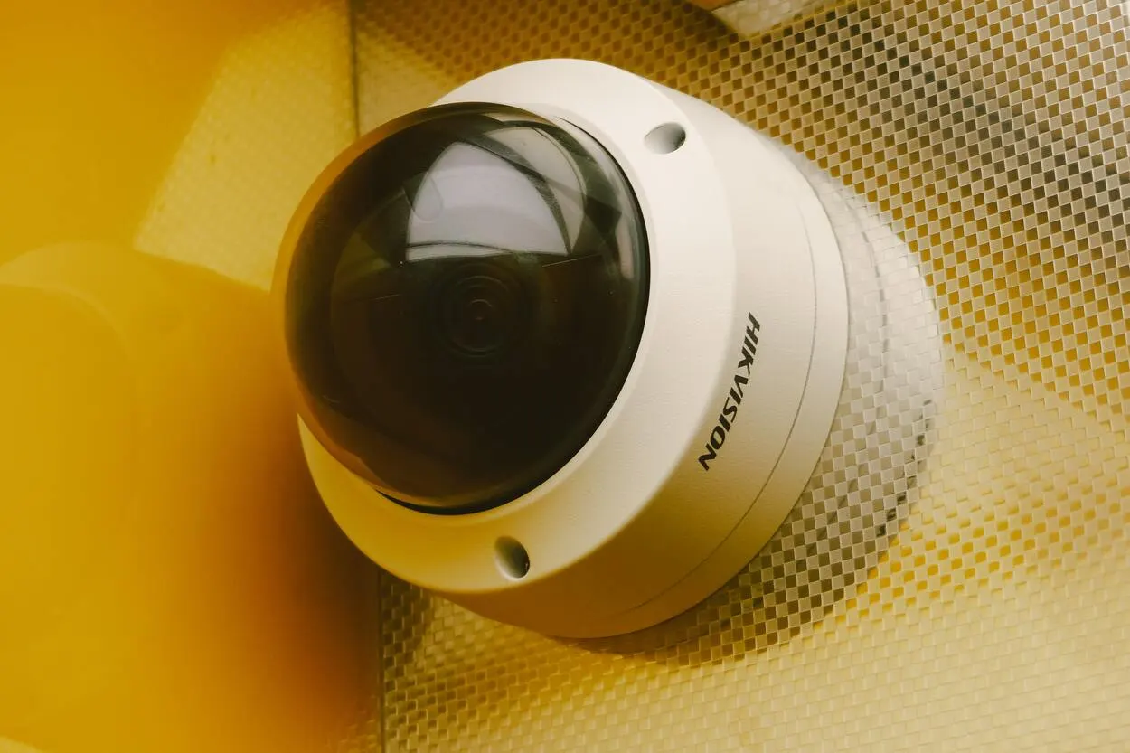close up image of a round CCTV camera