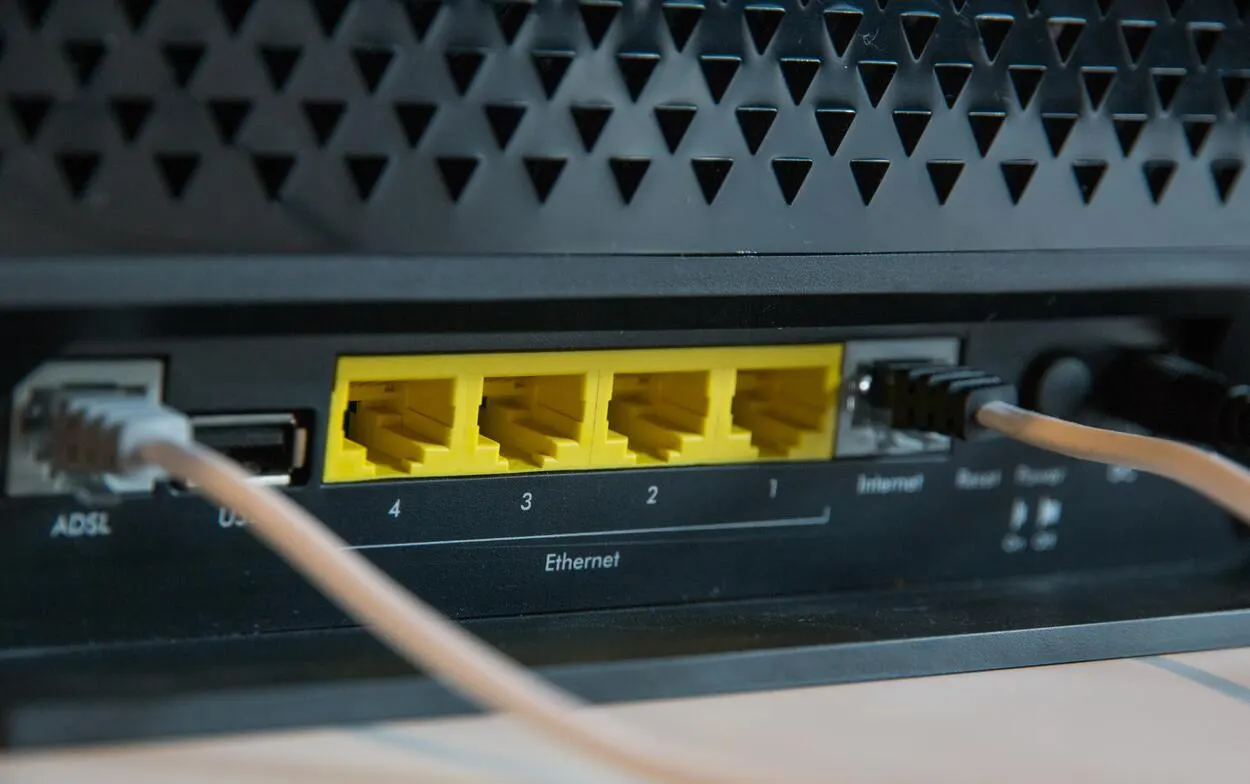 A close-up on the ethernet cable ports