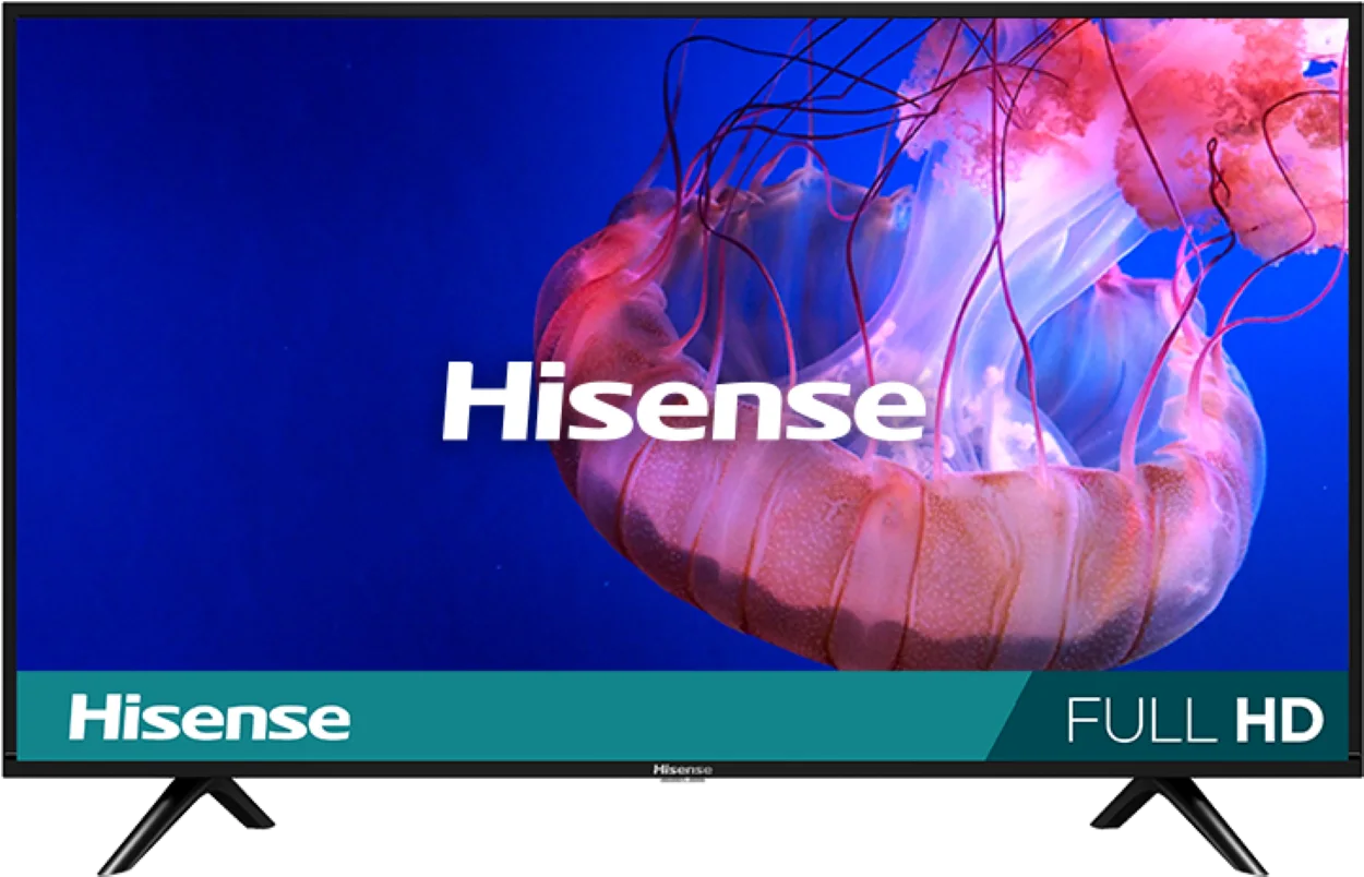 Hisense TV with Hisense logo and jellyfish on display