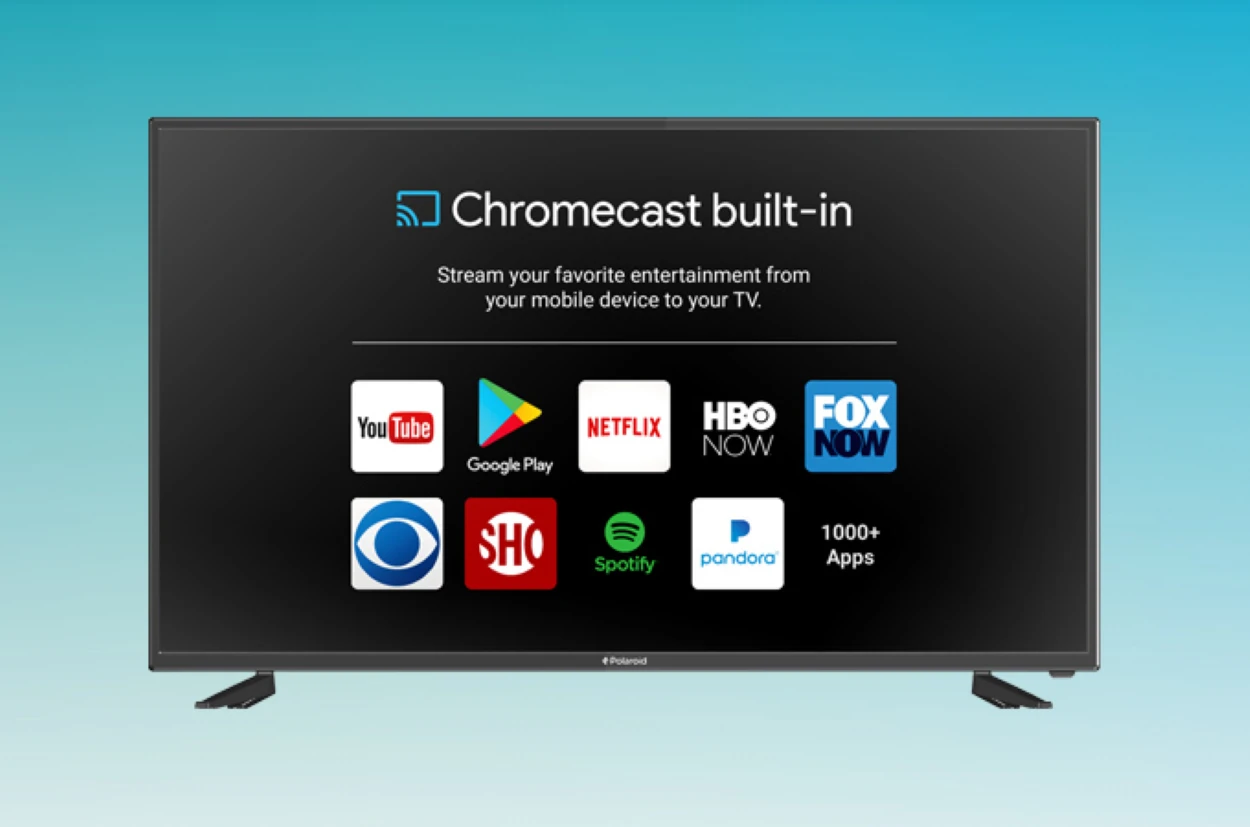 TV showing it's Chromecast Built-in on the screen.