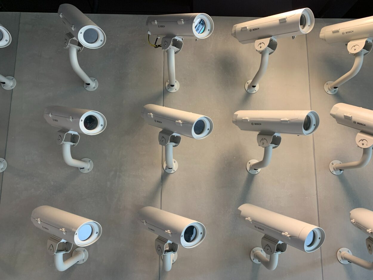 A bunch of CCTV cameras installed side by side