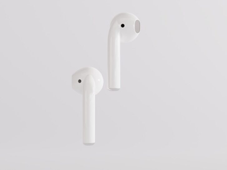 AirPods against a white background