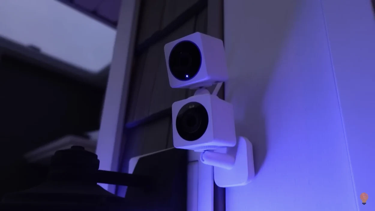 Wyze security camera mounted on the wall