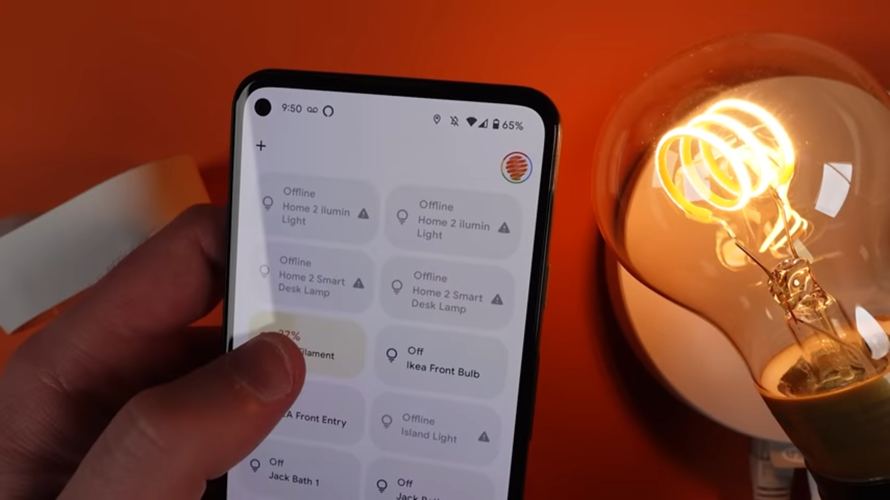 A light bulb connected to a phone