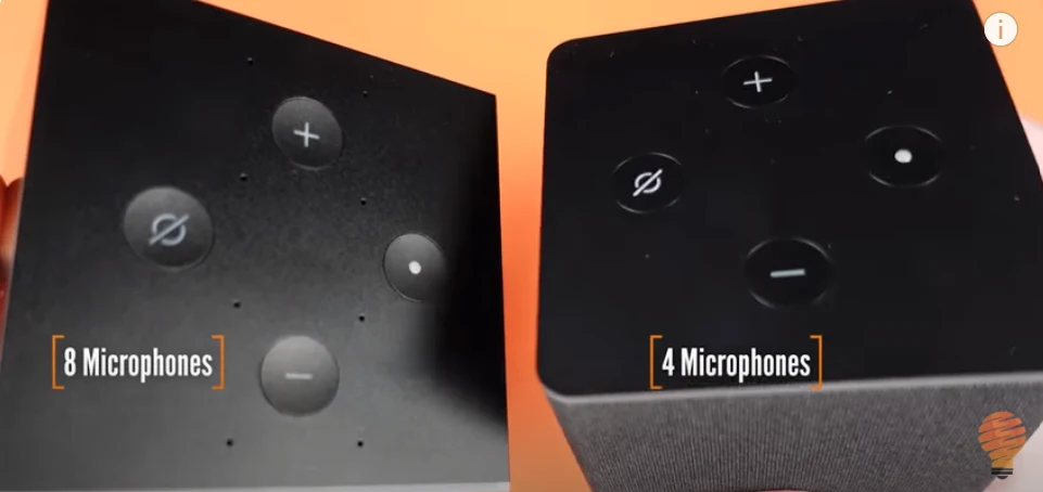 A close-up image showcasing the new Fire TV Cube 3rd Gen with its octagonal shape, updated remote, and matte black finish. The top of the device features buttons for volume control, mute, and voice assistant activation, while the back includes power, HDMI, and USB ports.