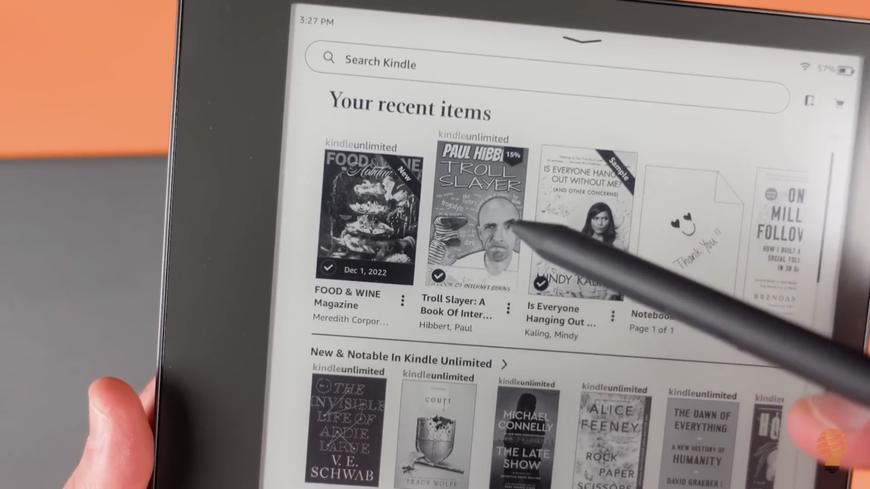 A person using the Premium Pen on Amazon Kindle Scribe