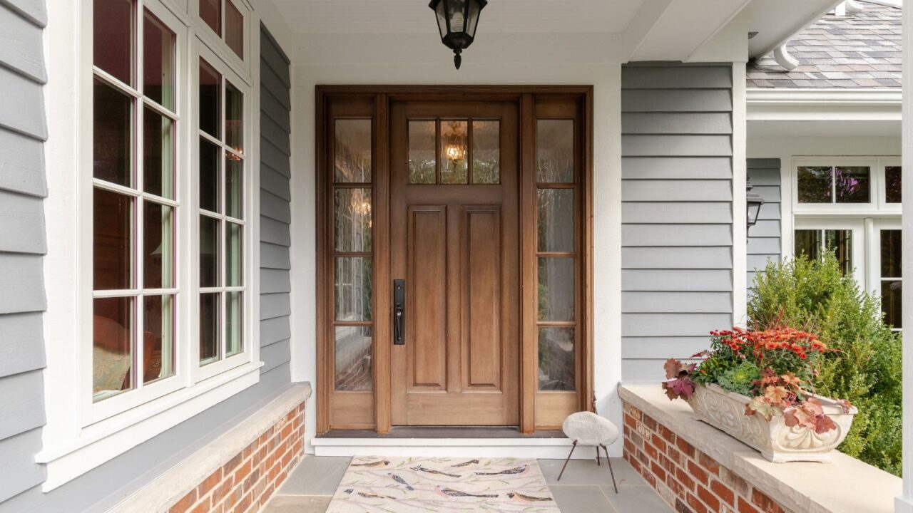 A wooden front door.