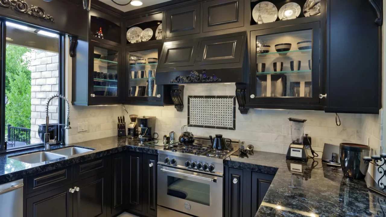 Interior of a small but deluxe kitchen.