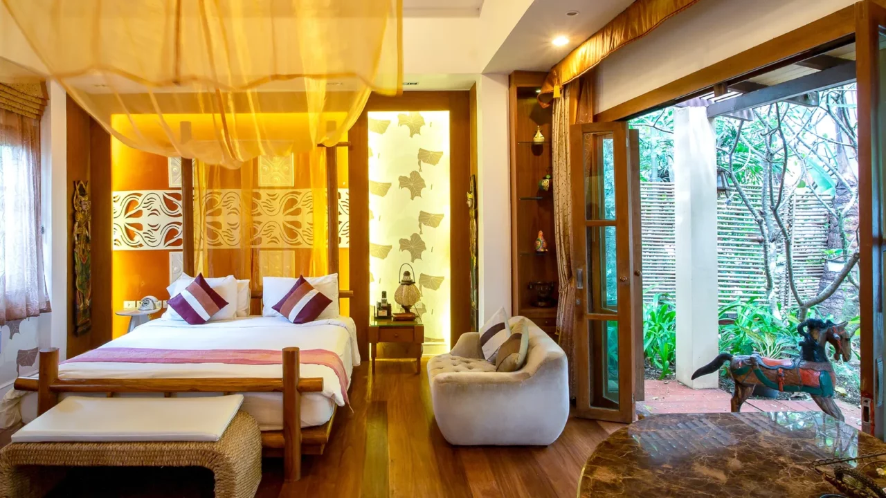 luxury room with bed with vintage decoration room of hotel