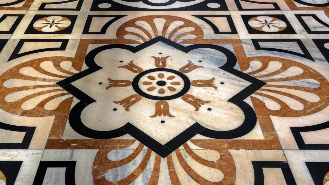 Floor with floral ornament inside Duomo di Milano, cathedral of city.