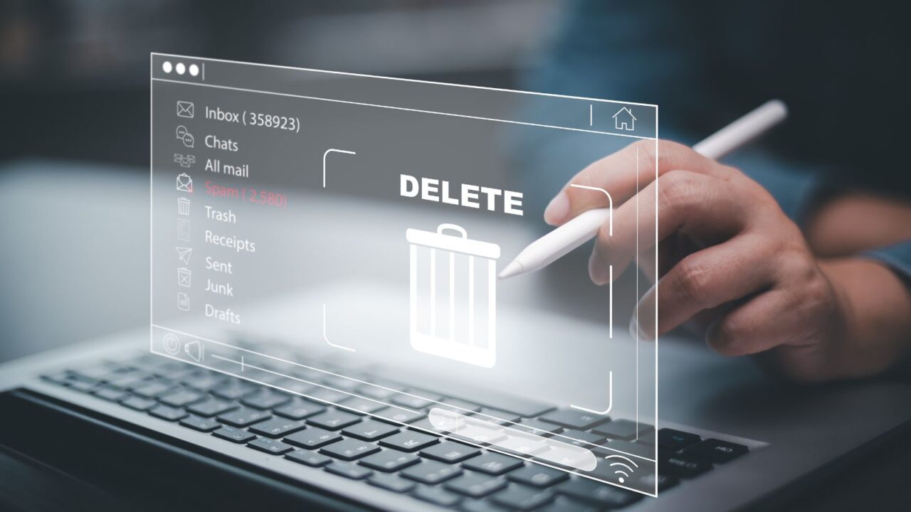 Man Deleting files manually concept.