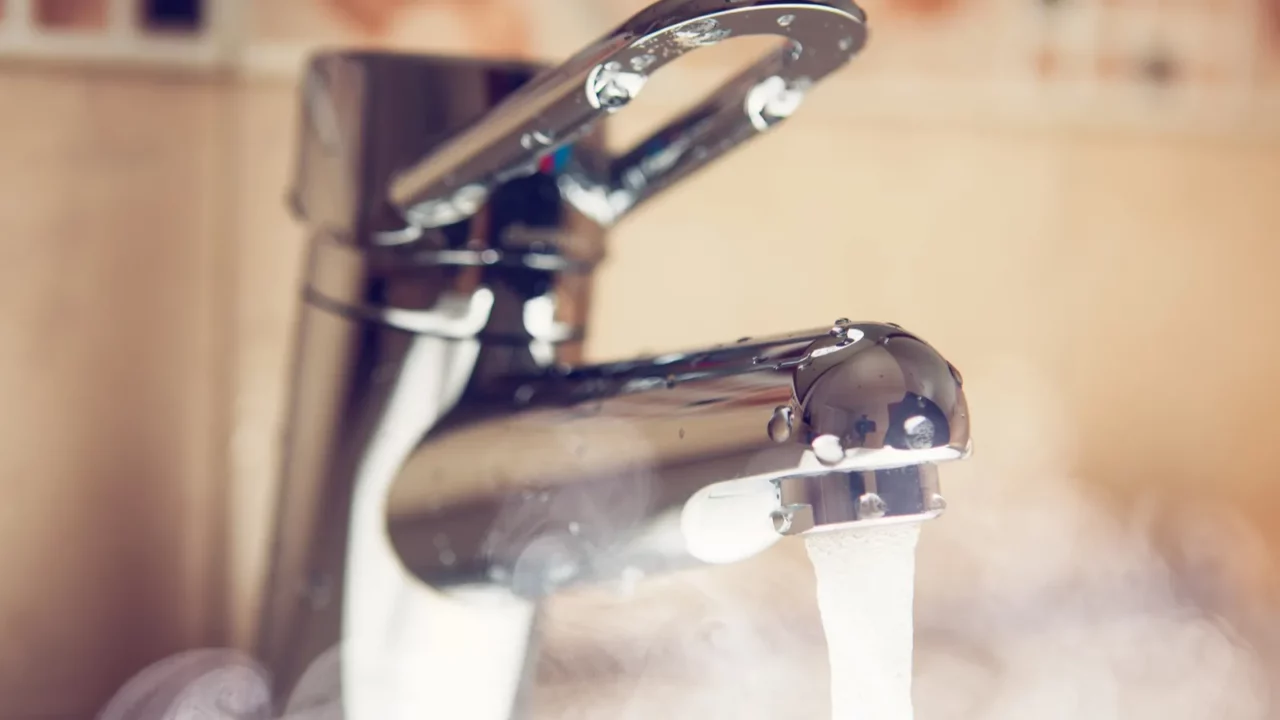 water tap with hot water steam
