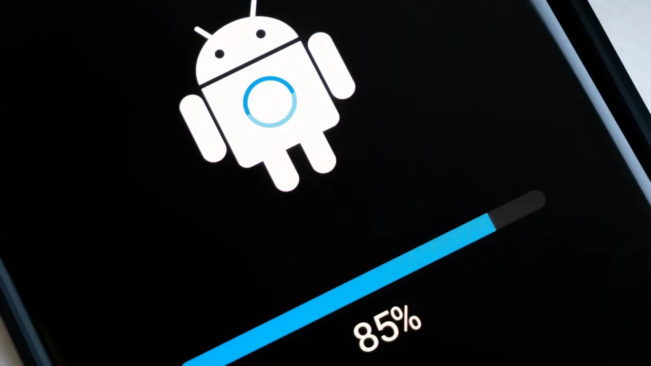 android phone update installing loading screen smartphone display closeup updating