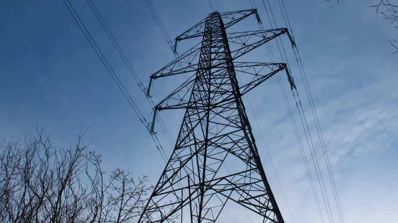 A high voltage electricity transmission.