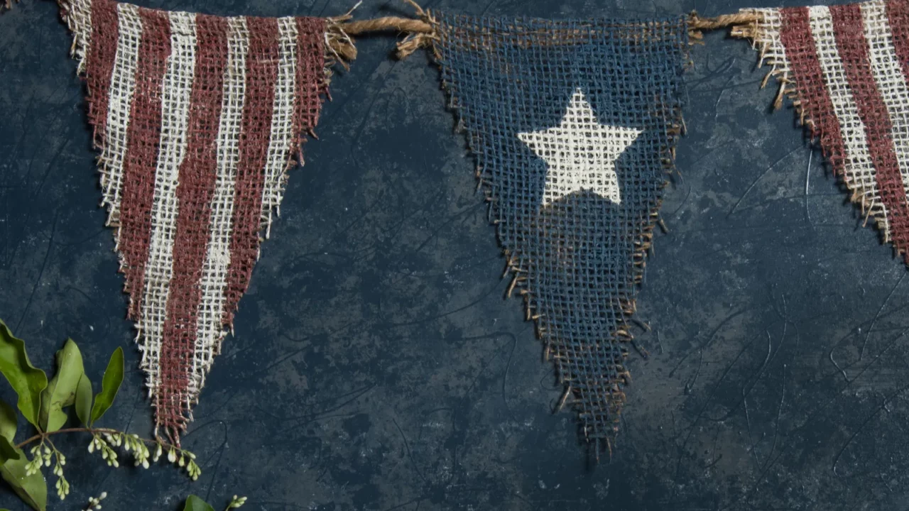 small white blooms rustic star and strips banner on a