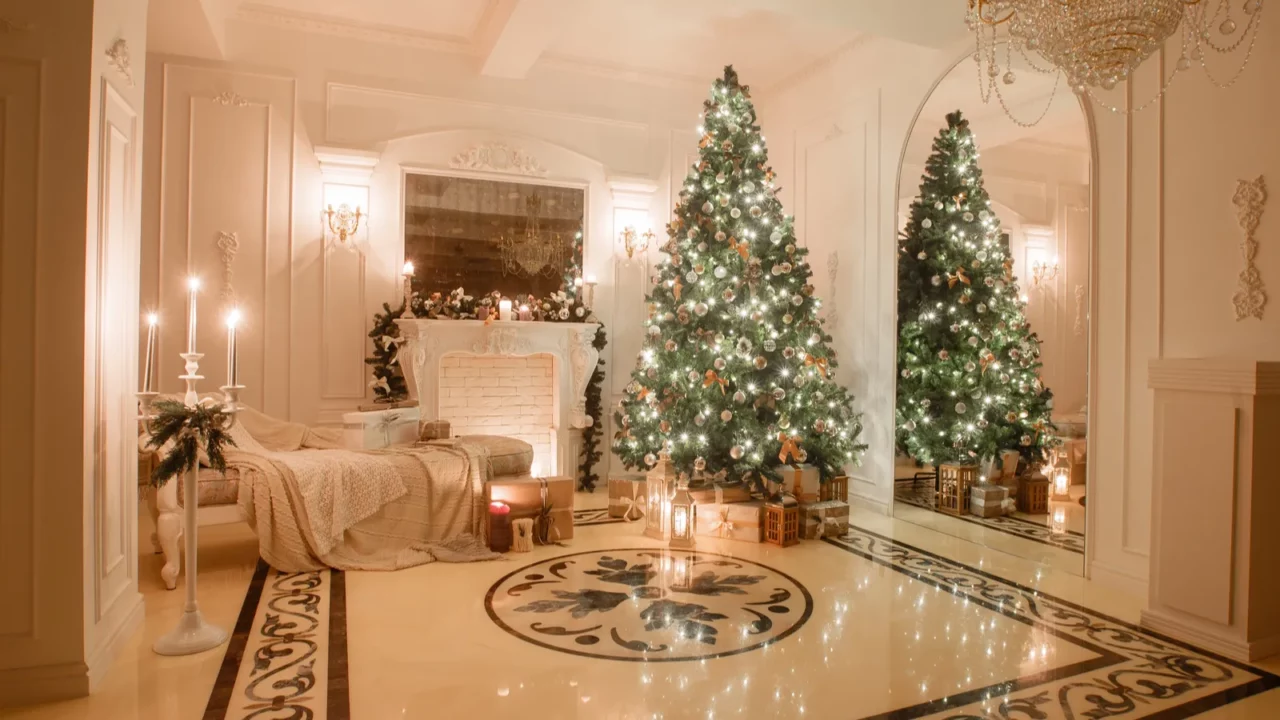 christmas evening by candlelight classic apartments with a white fireplace