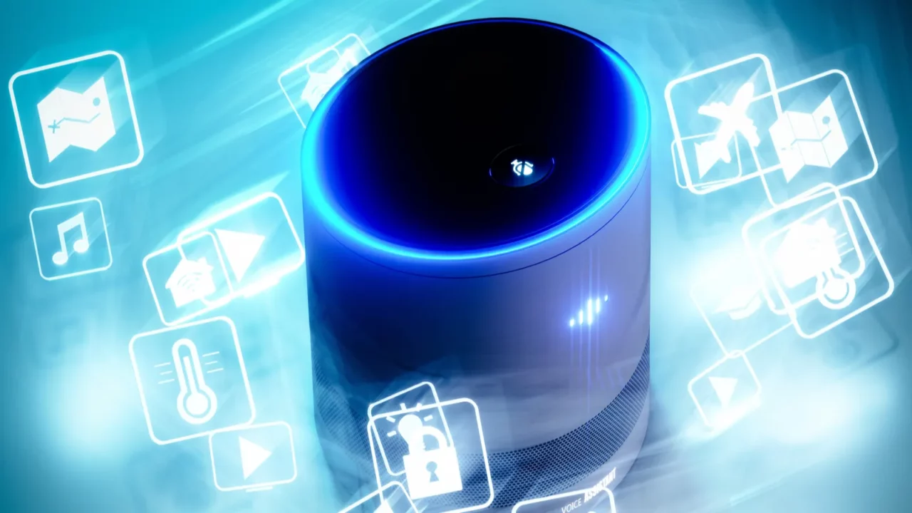 concept of home intelligent voice activated assistant with voice command