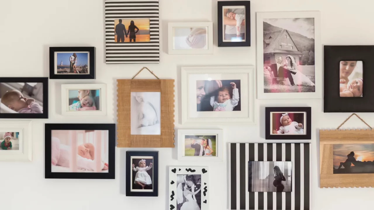 photos of the family in various photo frames