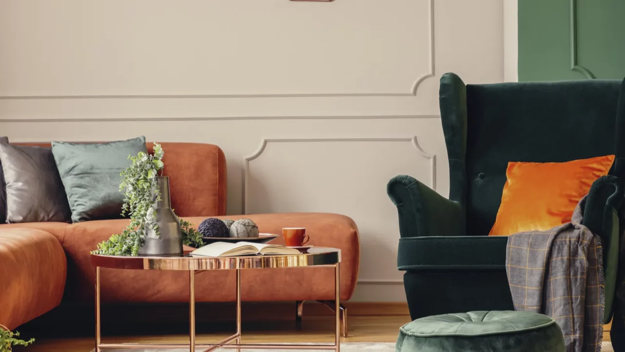 wing back chair with pillow in contemporary living room interior
